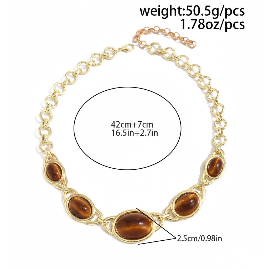 Retro Tiger Eye Stone Necklace Women Ethnic Style Y Geometric Irregular Pendant Necklace Fashion Romantic Party Jewelry Gifts