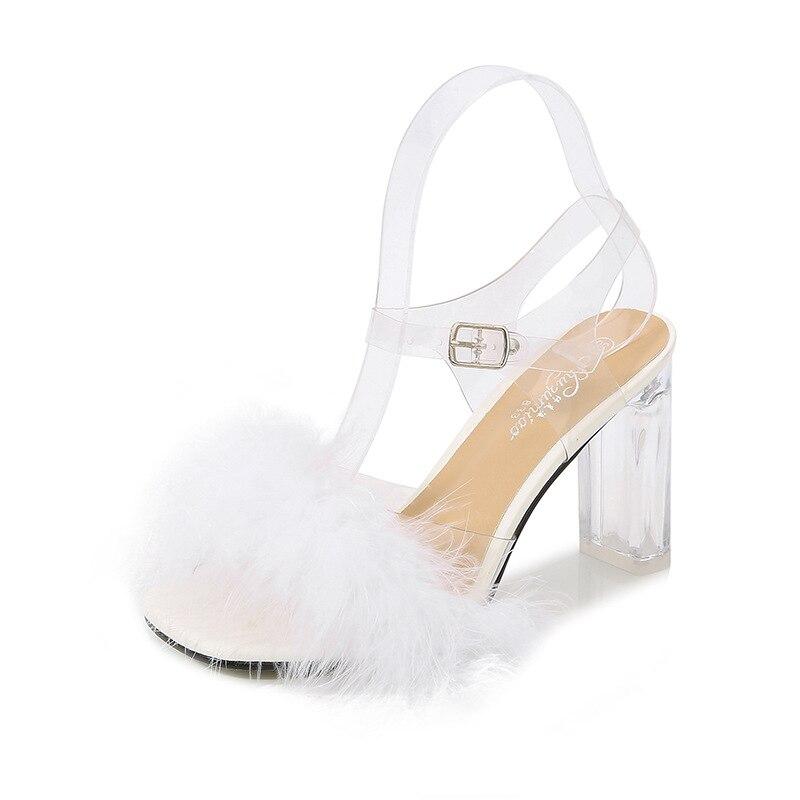 Женская обувь, пикантные однотонные модные сандалии на высоком прозрачном каблуке с кристаллами на плоской подошве, серия Fairy B88, каблук 9 см LFD