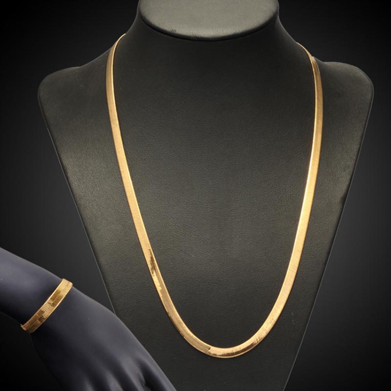 Fashion Men Women 18K Gold Plated Snake Chain Choker Necklace Bracelet Jewelry Set