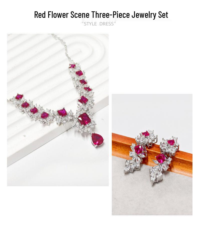 Gessen Jewelry: Элегантный набор: серьги, кольцо и подвеска с красными цирконами