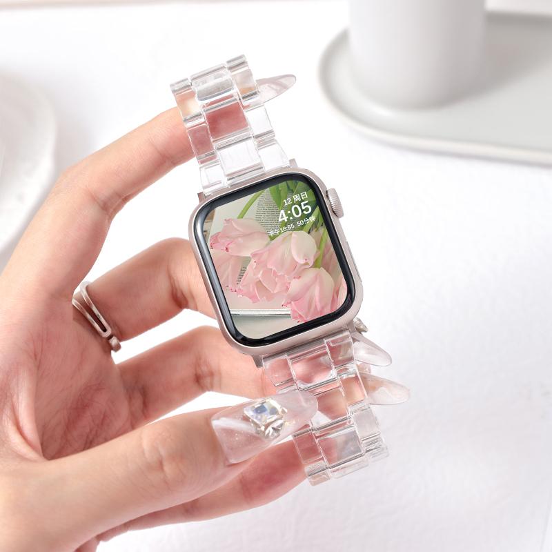 Радужный прозрачный ремешок для Apple Watch Series 10 9 8 7 se 6 5 4 3 Тонкий женский браслет для iWatch 40 мм 38 41 42 44 45 46 49 мм