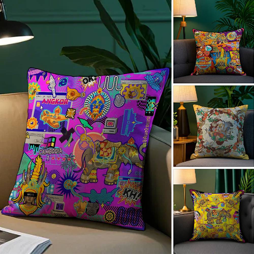 Восточный Классический Будда Статуя Принт Наволочка Комфорт Диван Кровать Шелковистая элегантная Невидимая молния Декоративная наволочка