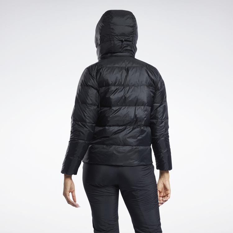 Reebok Женские черные пуховики с капюшоном, умеренно теплые, GR8982