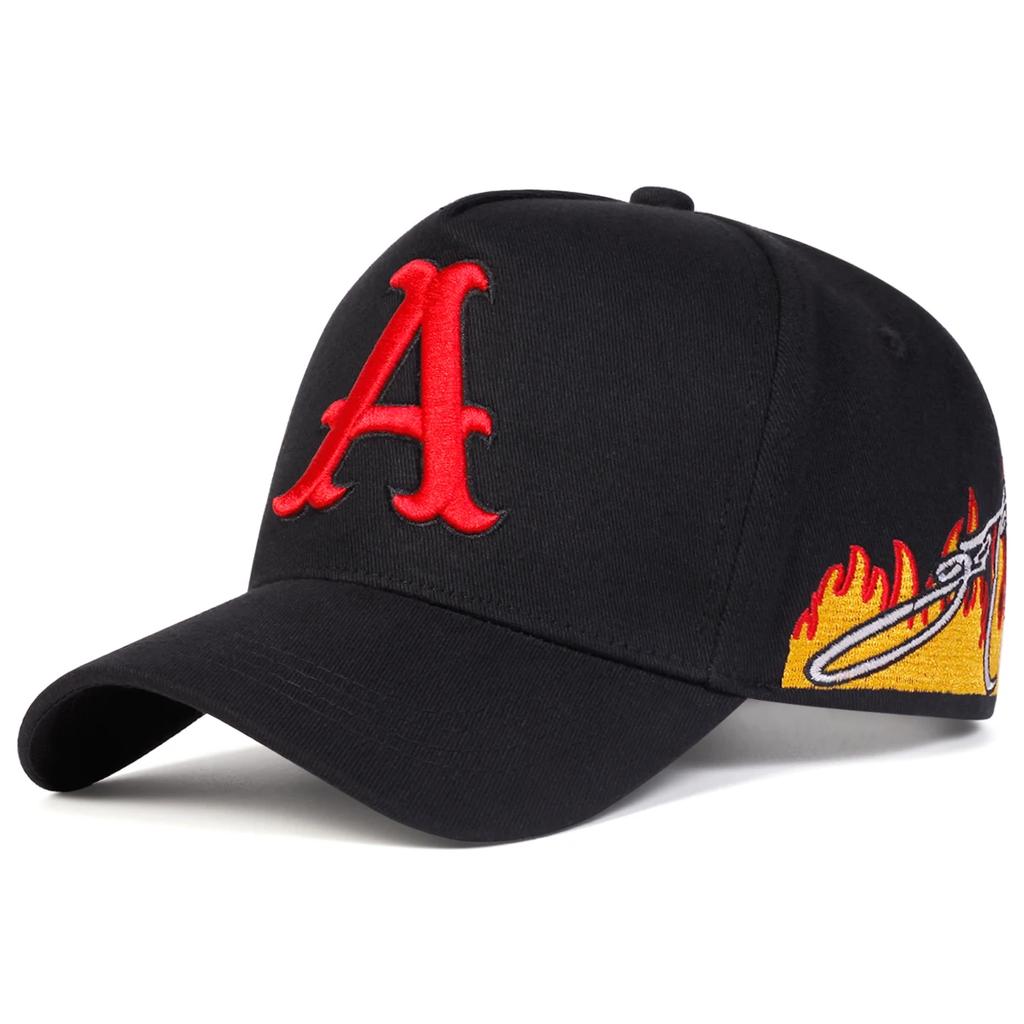 Unisex A Letter Embroidery Side Flame Baseball Caps Adjustable Casual Hats Spring and Autumn Outdoor Sunscreen Hat