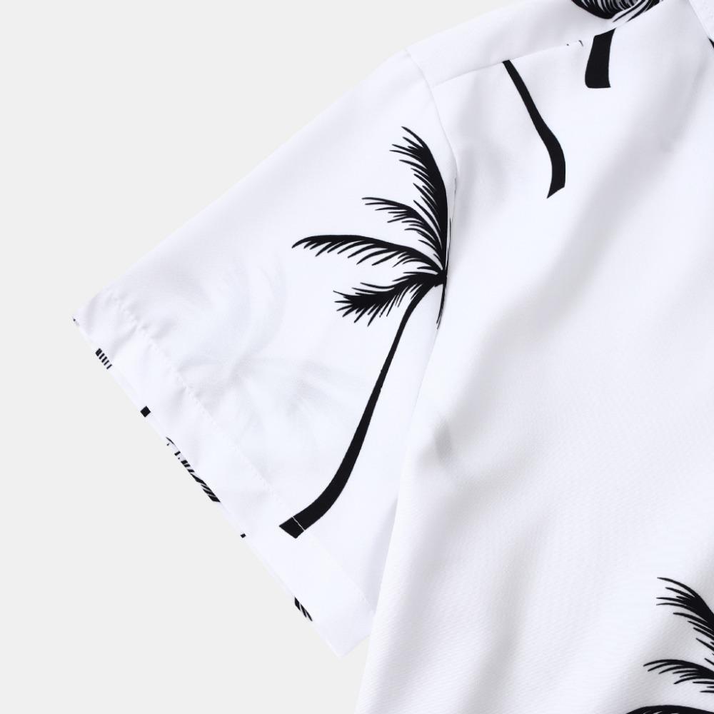 White/Black Men's Summer Casual Hawaiian Beach Loose Collar Flower Short Sleeve Shirt Printed Button Plus Size