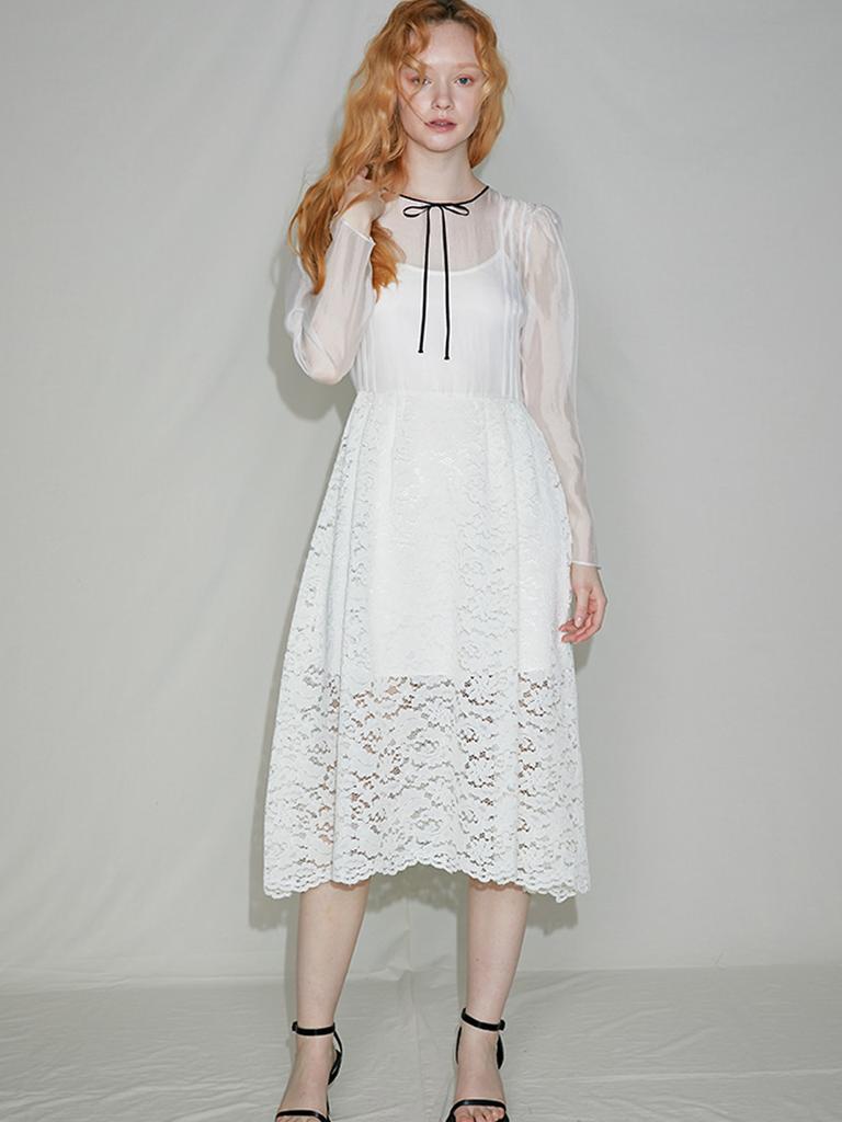 Sorry, Too Much Love Pintuck Lace Oganza Dress_White