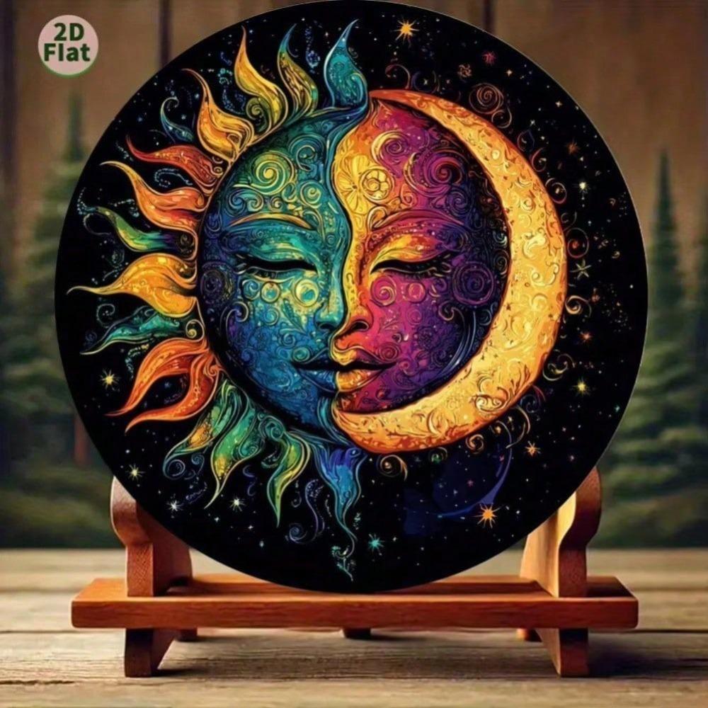 Двусторонняя алюминиевая настенная art Yin Yang, Солнце и Луна, яркие оттенки на черном фоне, для дома