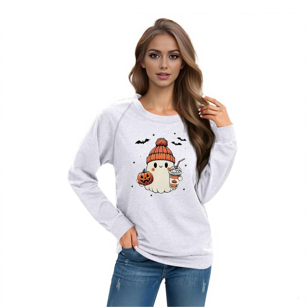 Женский повседневный реглан с круглым вырезом, длинным рукавом и принтом на Хэллоуин