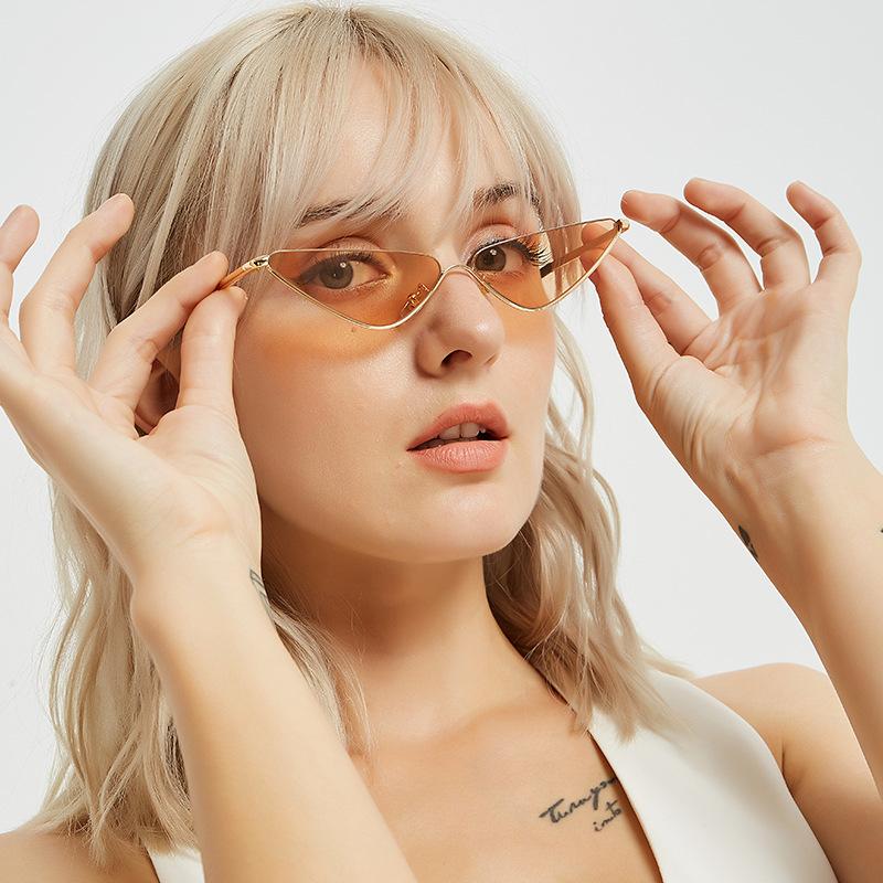 Fashion Slim Metal Triangle Cat Eye Sunglasses for Women Men Designer Trendy Ocean Lens Half Frame Cateye Sun Glasses S8807G