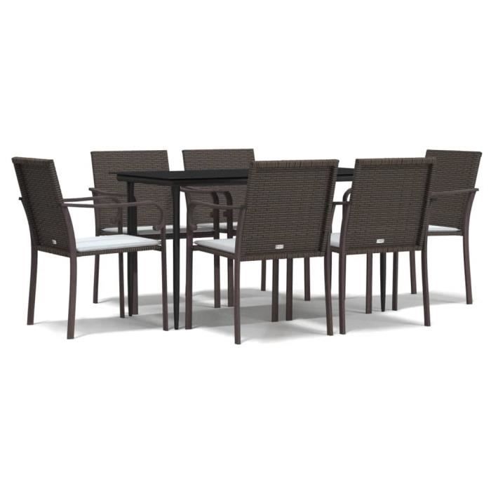 VidaXL Garden Dining Set 7 Pcs Cushions Wicker Steel 3186942