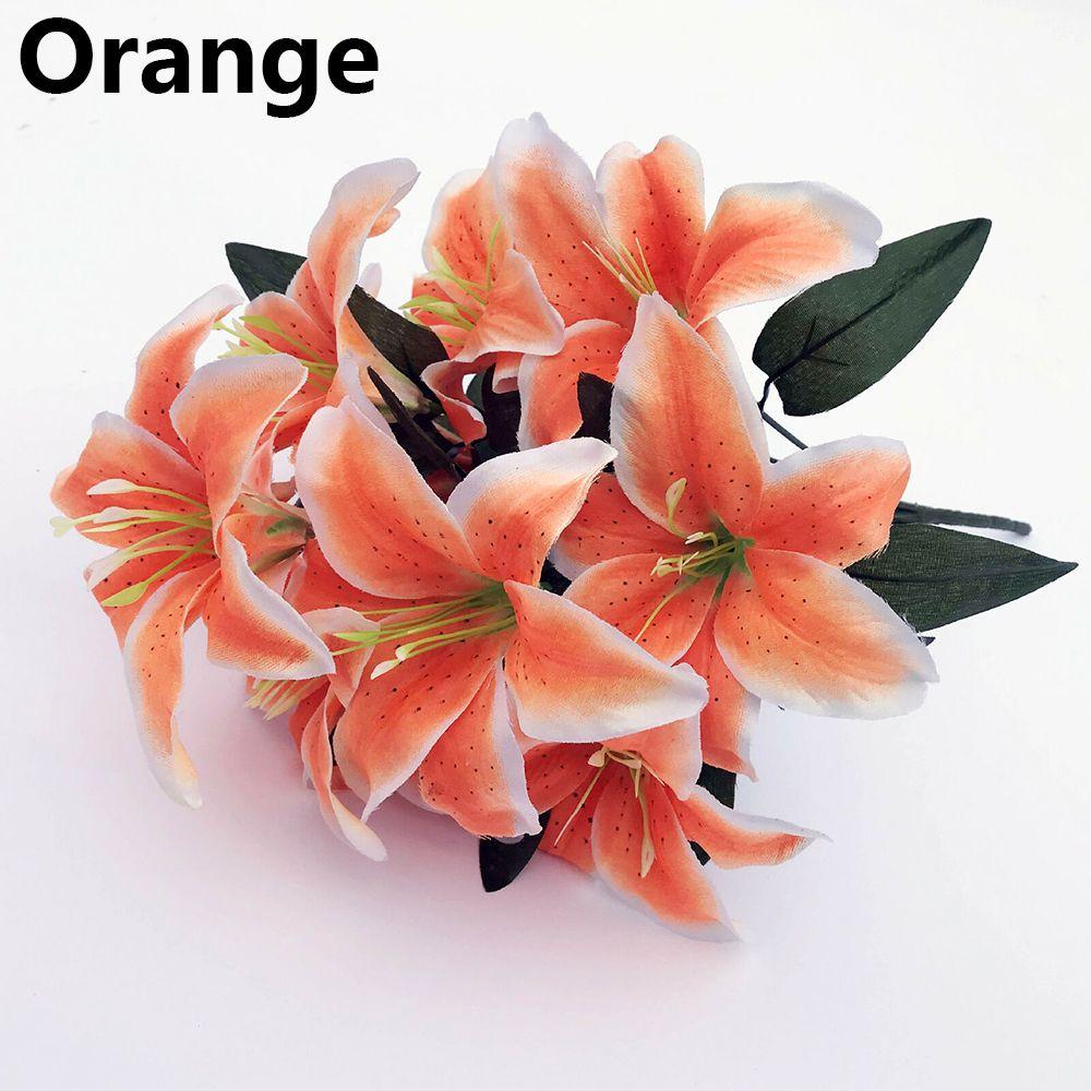 10 Голов Горячие Домашние Аксессуары Красочные Искусственные Цветы Свадебный Декор Лилии Букет Поддельные Лилии