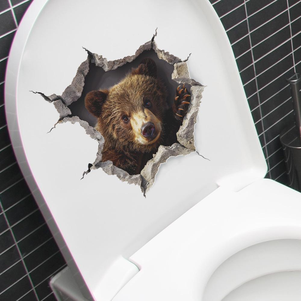 Fun-m226 Мультфильм Дыра Бурый Медведь Ванная Комната Туалет Туалет с Домашним Фоном Украшения Наклейки Самоклеящиеся
