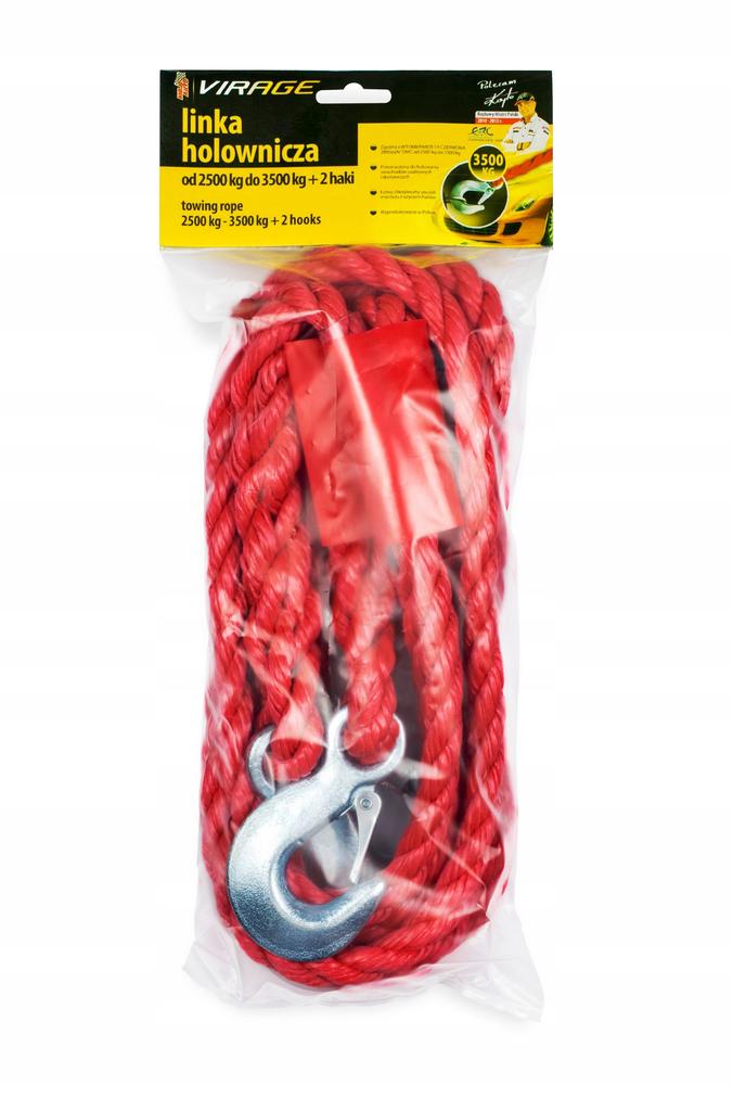 Linka holownicza samochodowa czerwona 3500 kg 4m pleciona z hakiem 1 szt.
