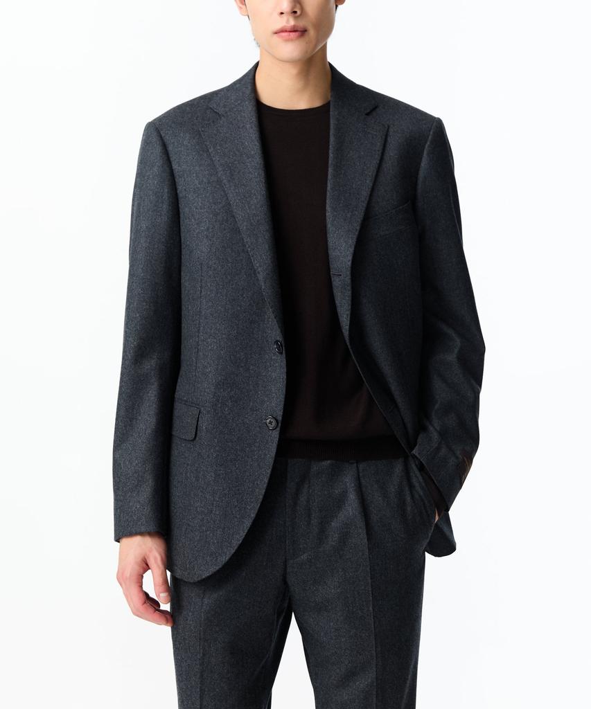 Man On The Boon Notched Lapel Flannel Suit Jacket_Dark Gray 4714351004