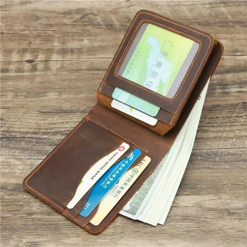 Мужской кошелек из вощеной кожи с RFID-защитой, винтажный, из натуральной коровьей кожи, мужской, ручной работы, для купюр, с отделением для монет, короткий кошелек