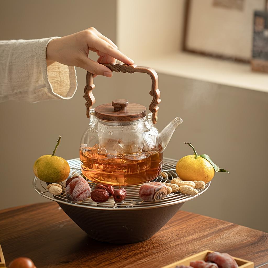 1 шт. Стеклянный чайник Стеклянный чайник для кипячения воды Чайник для заваривания чая с ручкой из цельного дерева Электрическая плита большой емкости или угольный огонь Доступен Esse