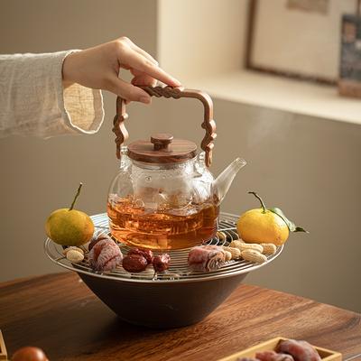 1 шт. Стеклянный чайник Стеклянный чайник для кипячения воды Чайник для заваривания чая с ручкой из цельного дерева Электрическая плита большой емкости или угольный огонь Доступен Esse