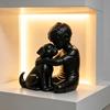 jijijing 3D Printed Puppy And Boy Statue, Dog & Owner Sculpture, Hugging Figurine Decor, Home Decoration Healing Ornament Gift