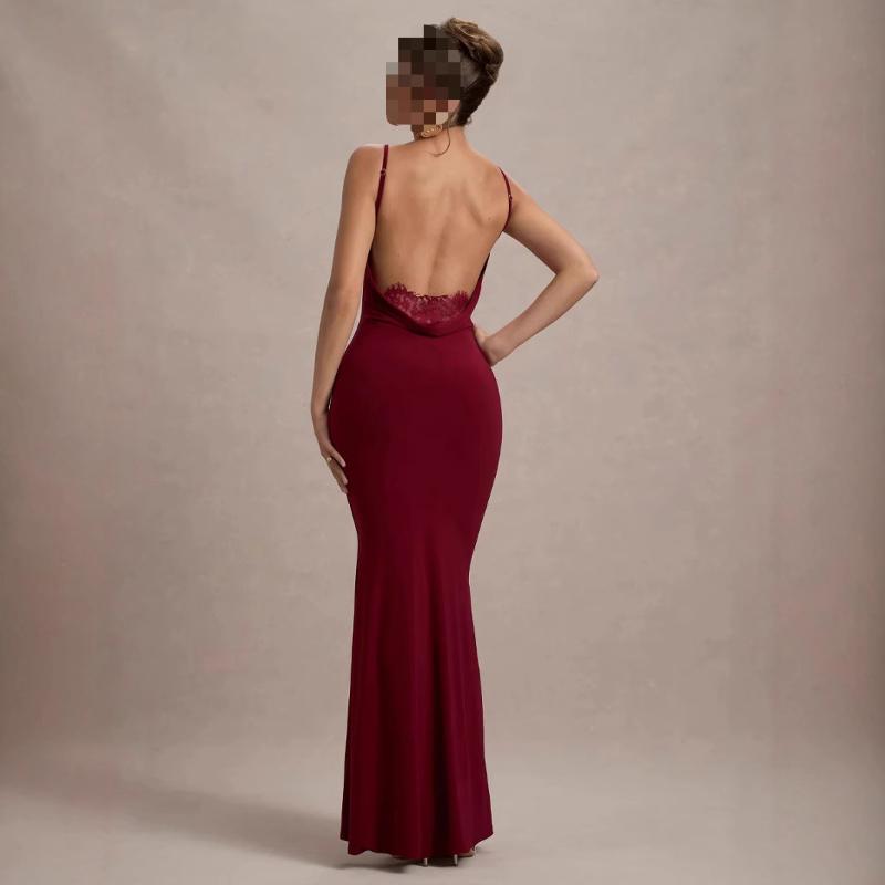 Европейское и американское летнее платье-комбинация без спинки с юбкой «рыбий хвост»