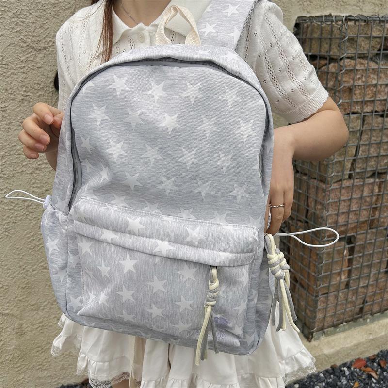Schoolbag Starlight Fog Ash Low Saturation Polka Dot Star Backpack Student Party Daily Out on the Street Light Commuter Large Capacity School Bag