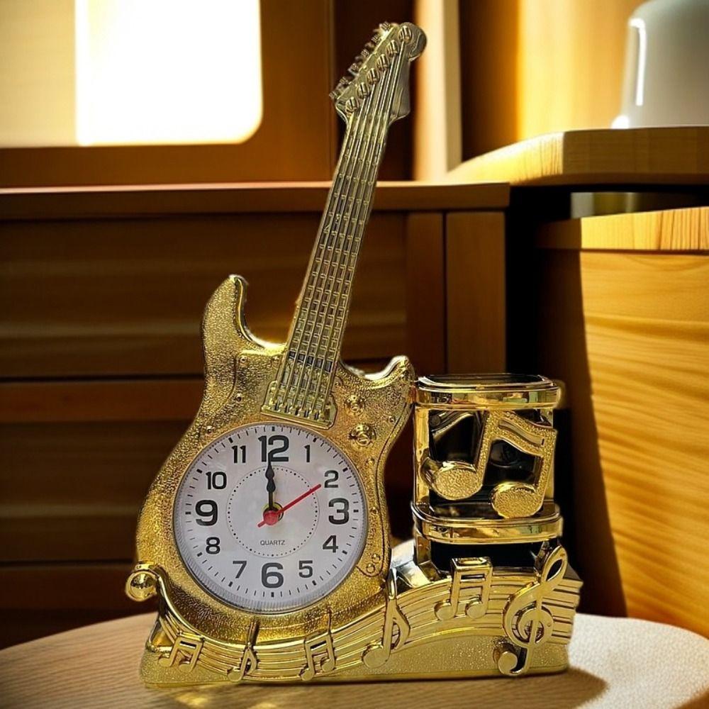 Stylish Violin Guitar Alarm Clock Creative Design Built-in Pen Organizer Study Living