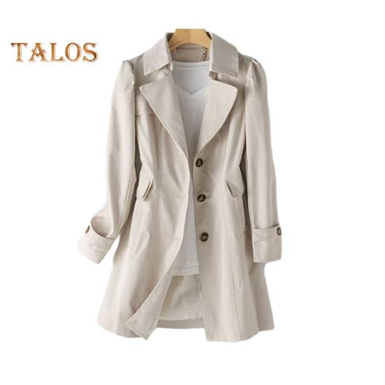 Осенне-весенняя женская куртка с отложным воротником, однобортное свободное пальто средней длины, однотонное пальто для поездок на работу, ветровка для походов