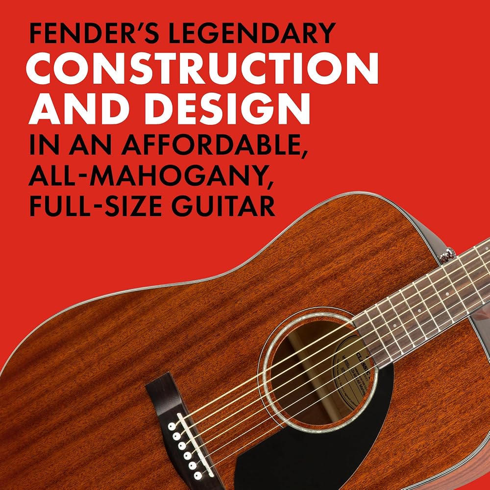 Fender Акустическая гитара CD-60S Полностью Махагоновая, Натуральная, Дредноут из Махагони с Мягким Чехлом