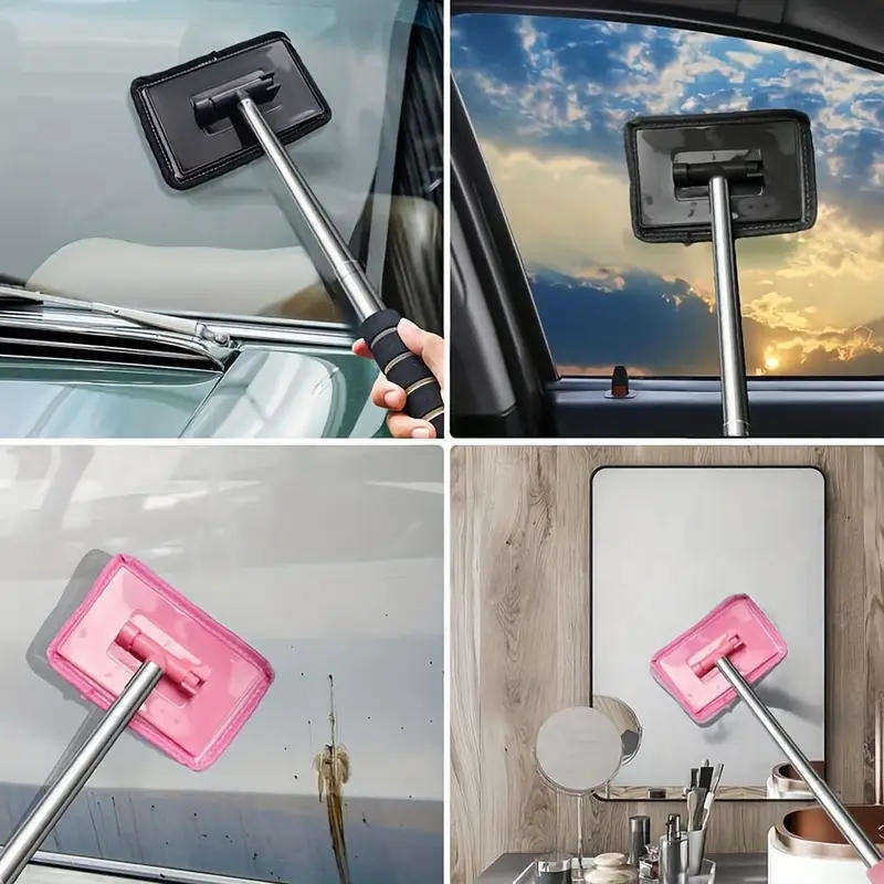 Car Cleaning Wash Brush Front Windshield Cleaning Defogging Brush Dust Mirror Glass Wipe Telescopic Long Handle Household Glass Clean Remover Tool