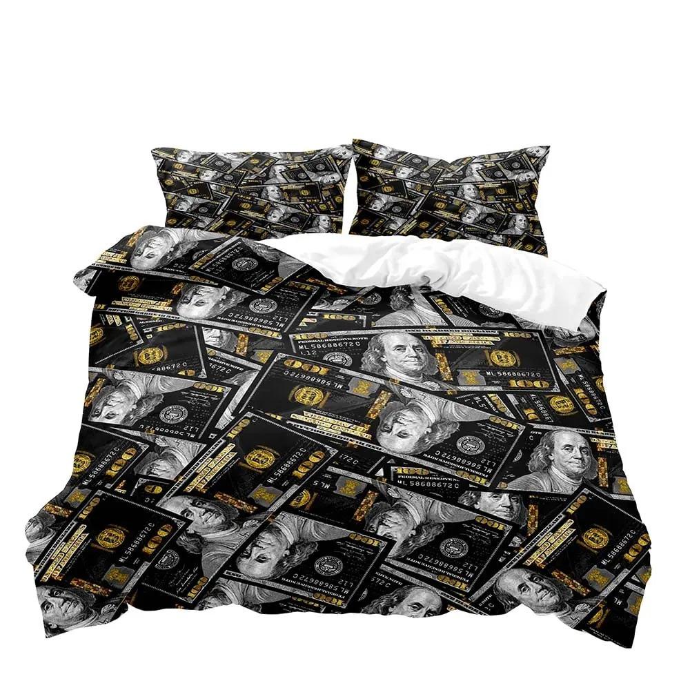 Роскошный пододеяльник с изображением денег, черный комплект постельного белья, пододеяльник с изображением долларовых купюр, декор для спальни для мужчин, 2 наволочки, 3 предмета