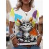 Plus Size Tees Women's Short Sleeved 3D Printed Top Holiday Cat Animal Pattern Weekend Basic Round Neck T Shirt Summer