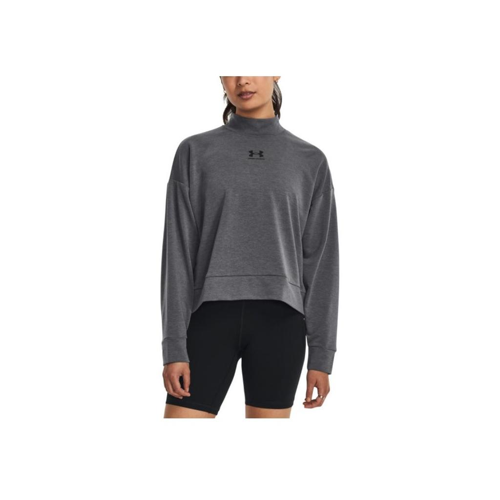 Under Armour Толстовка с капюшоном из хлопчатобумажной трикотажной ткани с воротником-стойкой, женская, серая 1379496-010