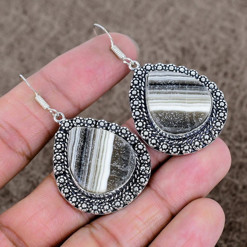 Calcite Agate Gemstone Handmade 925 Sterling Silver Jewelry Earring 2.09" KKG-693