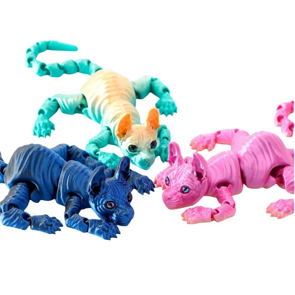 3D-печатная игрушка-антистресс в виде кошки сфинкс, реалистичная фигурка без шерсти, шарнирная кошка, забавная игрушка для любителя кошек, коллекционера, украшение для дома