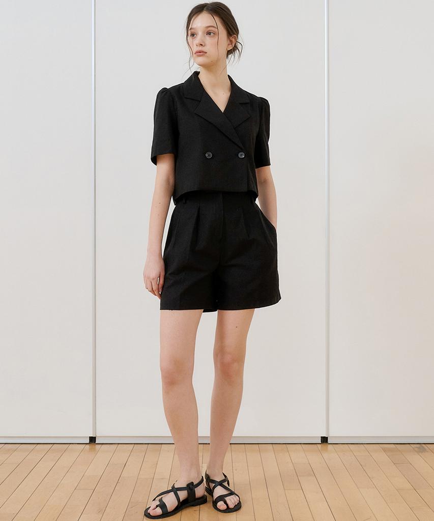 BIBYSEOB [Set] Crop Jacket Shirt + Tuck Shorts Black