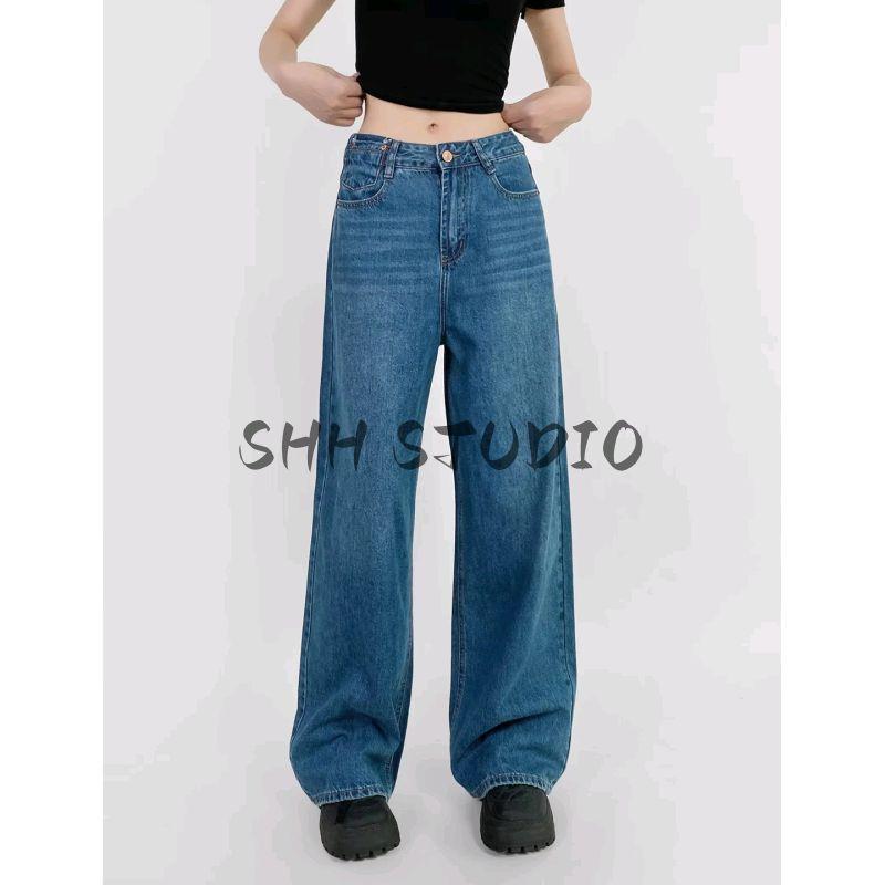 Summer New Women Clothes American Frayed Pocket Decoration High Waist Slimming Drape Straight Loose Mop Jeans