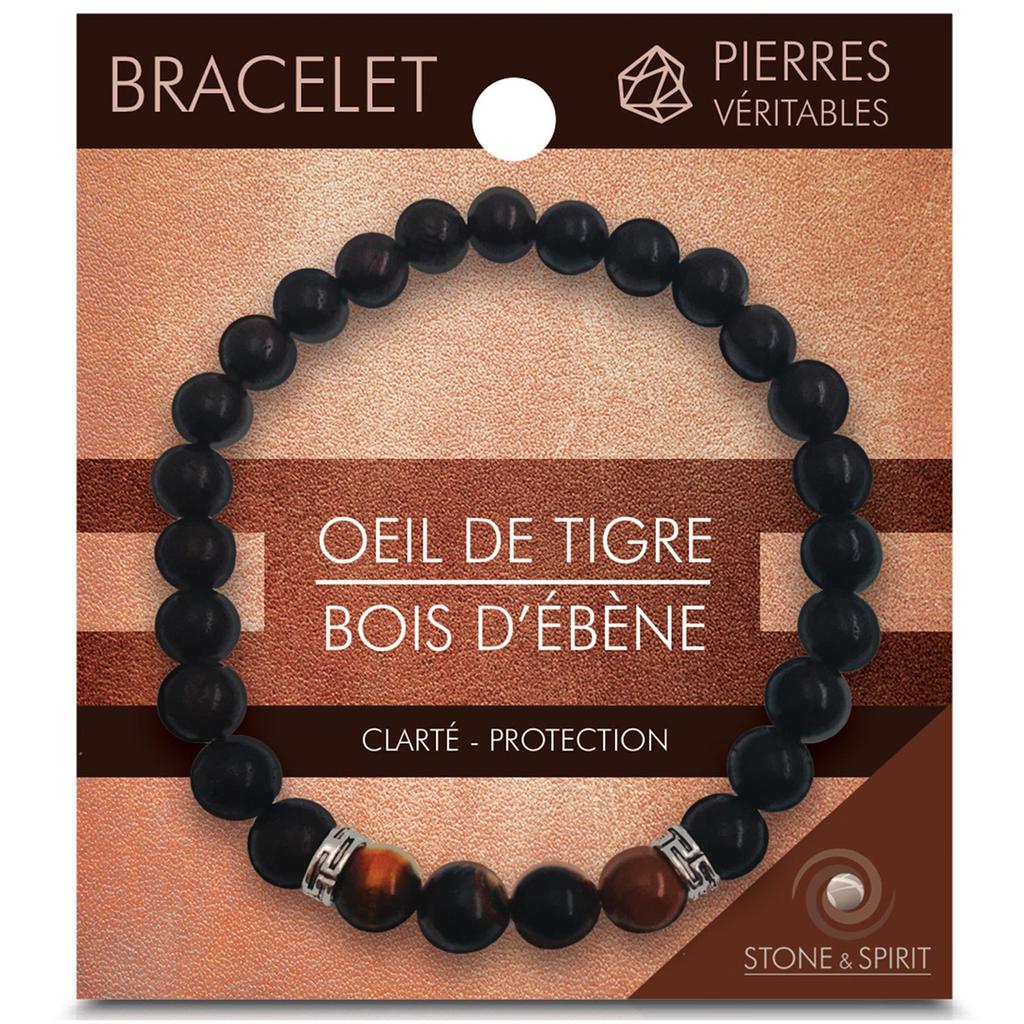 Les Trésors De Lily [R2146] - Designer Bracelet 'Mineralia' Tiger Eye - Ebony Wood - 8 Mm