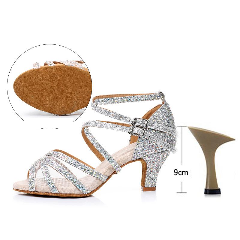 Летние женские туфли на высоком каблуке для латинских танцев, танцевальная обувь для латиноамериканских танцев сальса, черные блестящие туфли для бальных танцев для девочек и женщин