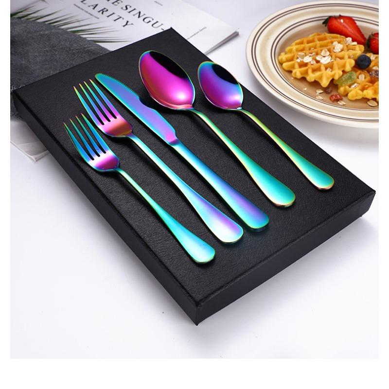 5PCS/SET Cutlery Set Iridescent Rainbow Colorful Stainless Steel Dinnerware Set Mirror Polishing Steak Knife Household Table Knife