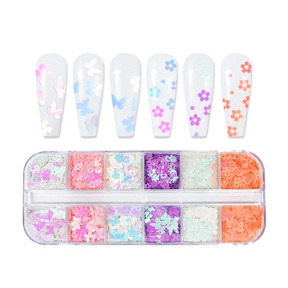 Holographic Laser Nail Decoration 12 Grids Plum Christmas Series Butterfly Nail Glitter Sequins