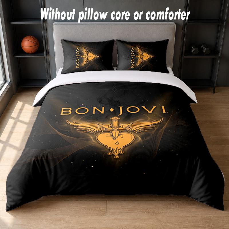Bon Jovi Design Bed Bedding Set 1 Duvet Cover + 2 Pillowcases Soft Breathable Household Bed Linens