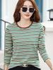 Women's Striped Round Neck Long Sleeve T-Shirt - Casual Loose Fit, Perfect for Spring and Autumn, Korean and Japanese Style.