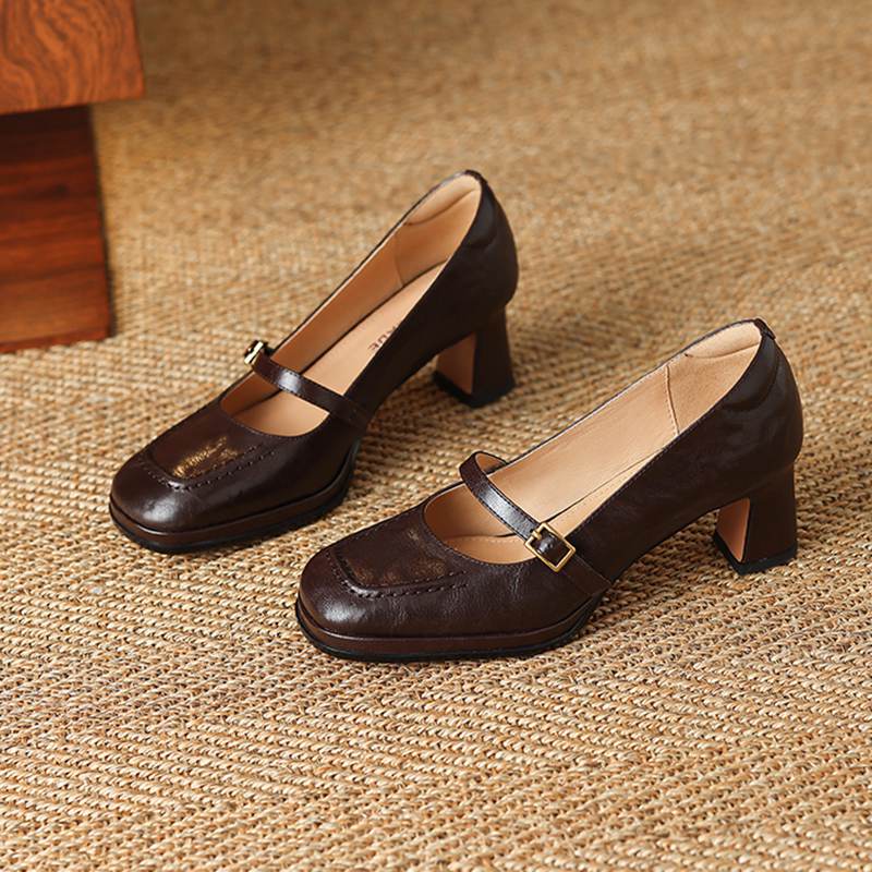 Krazing Pot Овчина Квадратный Носок Размер 40 Высокие Каблуки Металлическая Пряжка Декорация Модные Гладиаторы Осенние Туфли