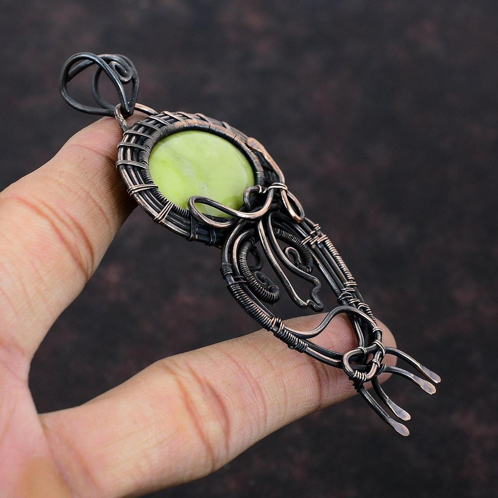 Подвеска-серпантин, обернутая медной проволокой, подвеска ручной работы, украшения из проволоки, подвеска из драгоценного камня, потрясающие медные украшения, подарок для него