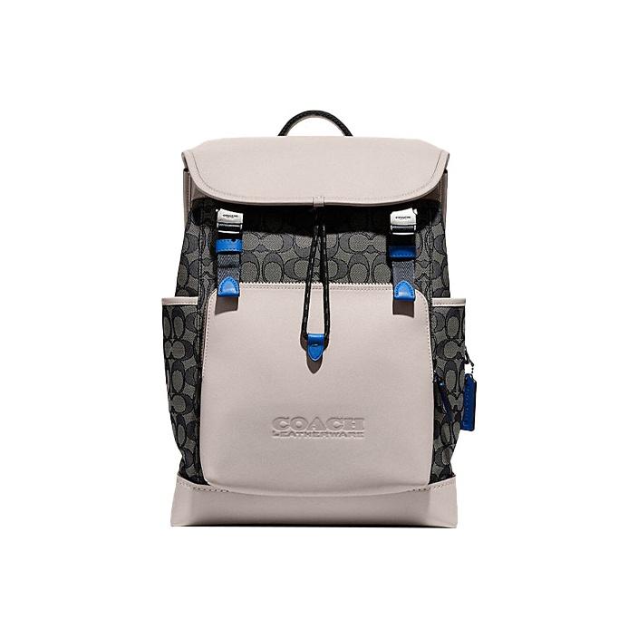 Coach League 28 Classic Monogram Flap Drawstring Color Block Canvas And Leather Backpack Men Backpack White Gray Black C9581-JITXE