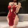 Сексуальное платье-капля с высокой талией, с разрезом, красное, с вырезами, униформа с вырезом под шею, сексуальный новогодний ципао, комплект сексуального нижнего белья
