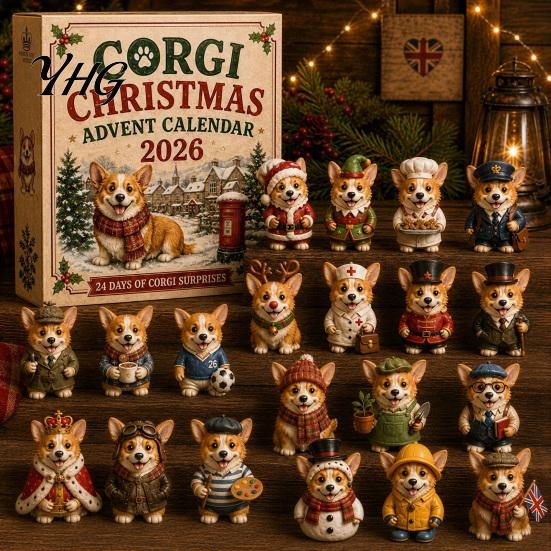 Collectible Dog Figurines Advent Calendar, 24-Day Christmas Countdown Acrylic Ornament Set with Holiday Decoration Mini Figures, Tree Hanging