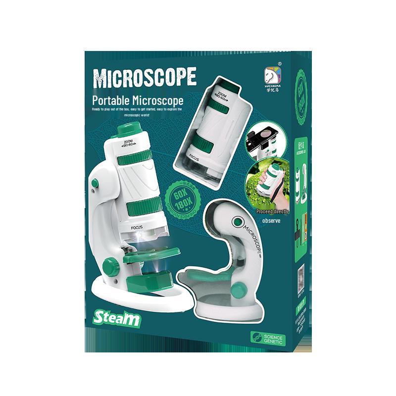 Портативный детский микроскоп, набор для научных экспериментов - развивающая игрушка для учеников начальной и средней школы, для мальчиков и девочек