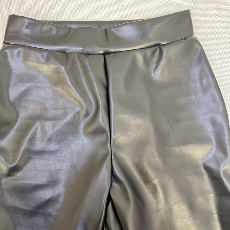 2024 Winter High Waist Black Shiny PU Leather Flared Pants for Women