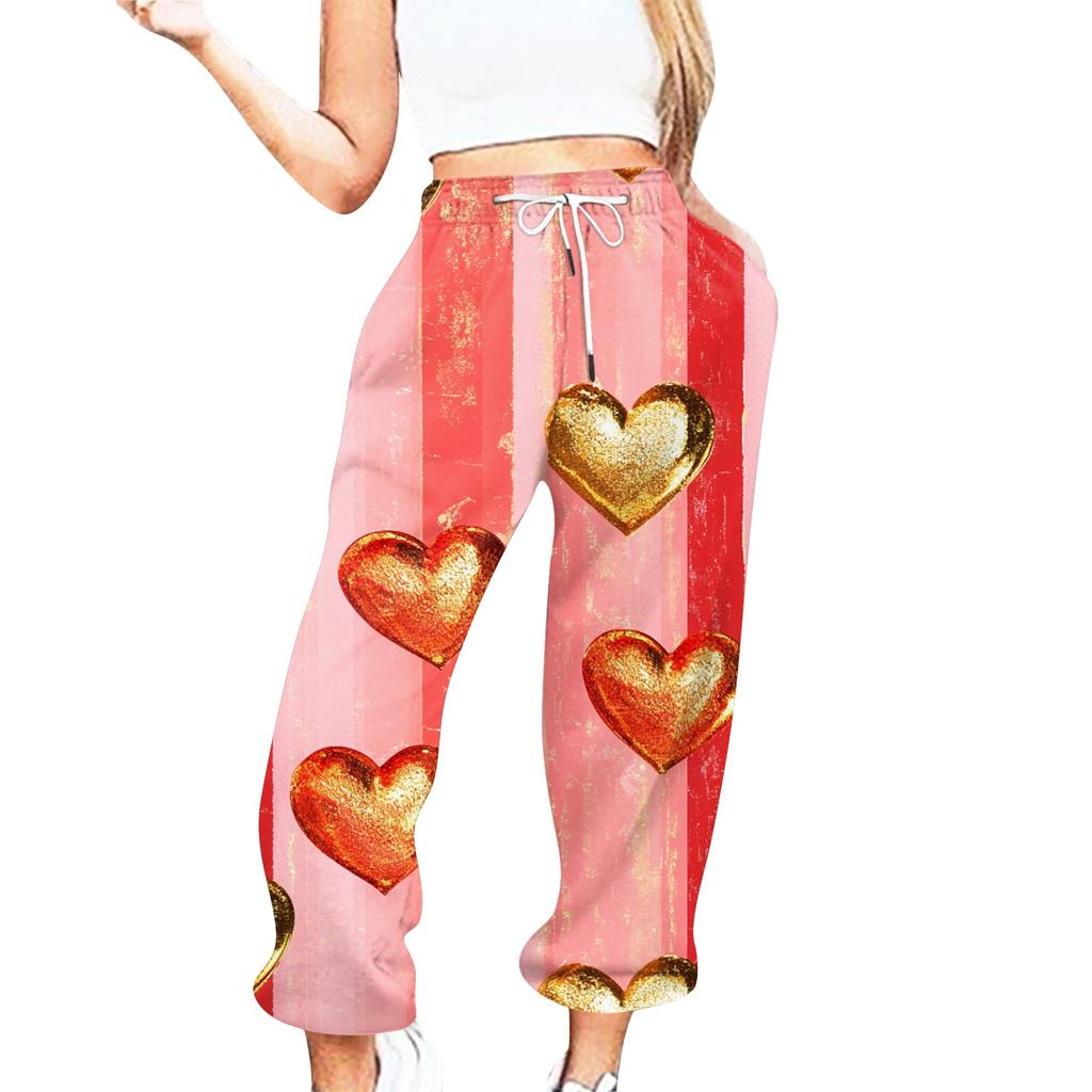 Women's Valentine's Day Print Casual Drawstring Elasticated Waist Drawstring Pants