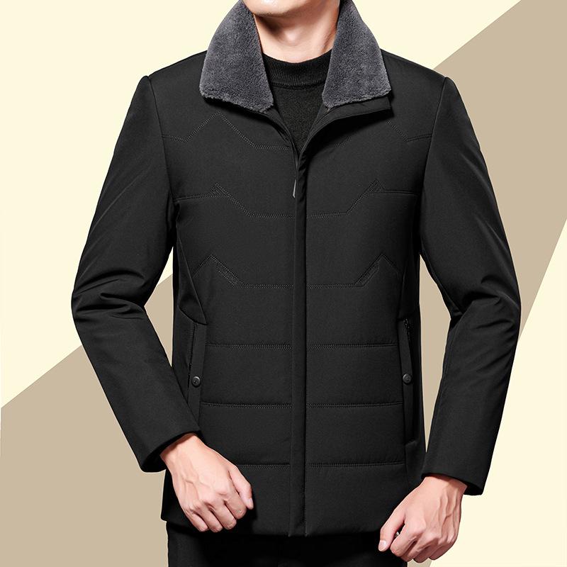 2025 Men's Cotton-Padded Jacket: Thickened, Warm, Velvet-Lined, with Fur Collar for Middle-Aged and Elderly
